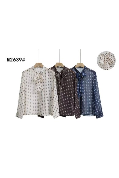 BLUSA-DE-MUJER-DE-LUNARES-CON-LAZO-AL-CUELLO-Y-MANGA-LARGA DBT-M2639