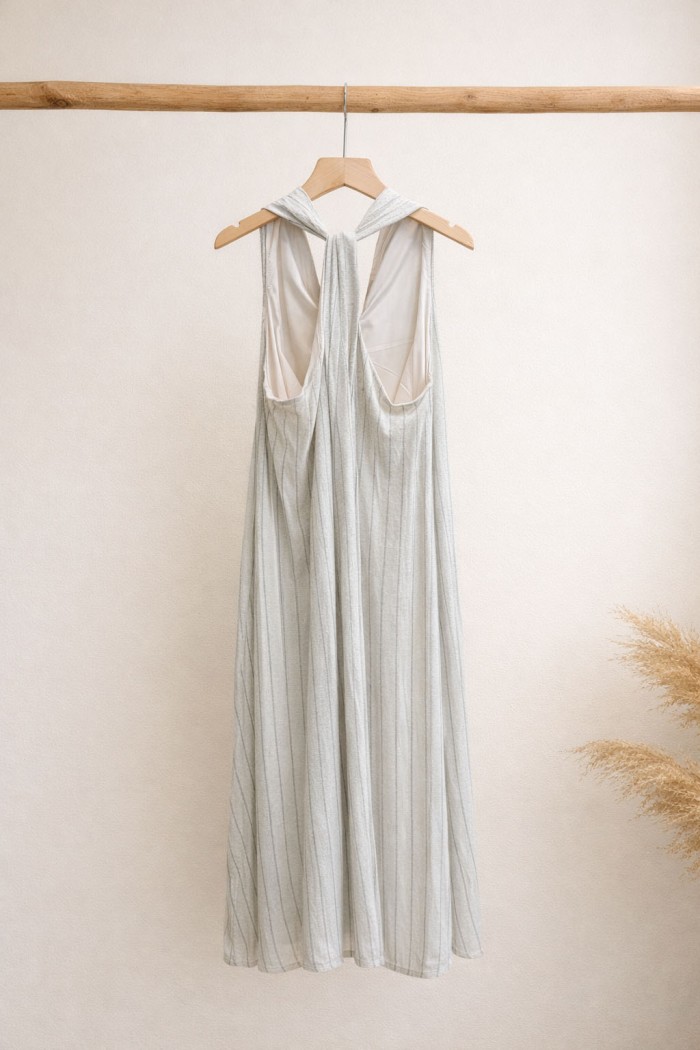 VESTIDO LARGO DE MUJER SIN MANGAS CON CUELLO HALTER Y ESPALDA ABIERTA FBZMR22171