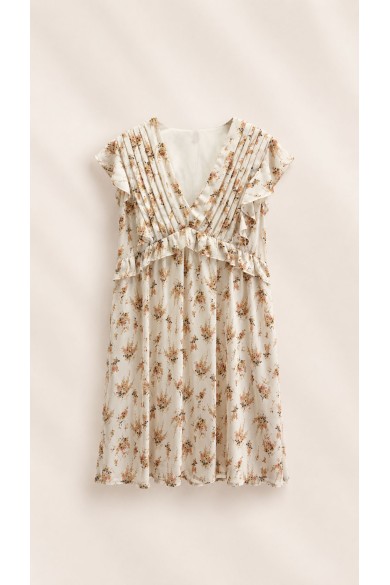 VESTIDO CORTO DE MUJER CON ESTAMPADO FLORAL, VOLANTES Y ESCOTE EN V FBZMR8947