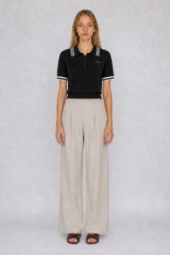 POLO DE PUNTO PARA MUJER DE MANGA CORTA CON CUELLO DE RAYAS Y BORDADO PARIS DBT-DA1033
