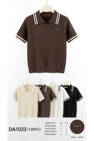 POLO DE PUNTO PARA MUJER DE MANGA CORTA CON CUELLO DE RAYAS Y BORDADO PARIS DBT-DA1033