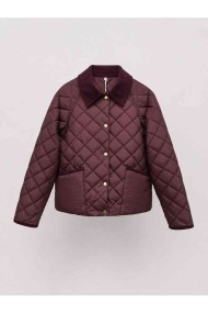 CHAQUETA ACOLCHADA CORTA PARA MUJER CON CUELLO DE PANA Y BOTONES A PRESIÓN GRANATE TY-M9306
