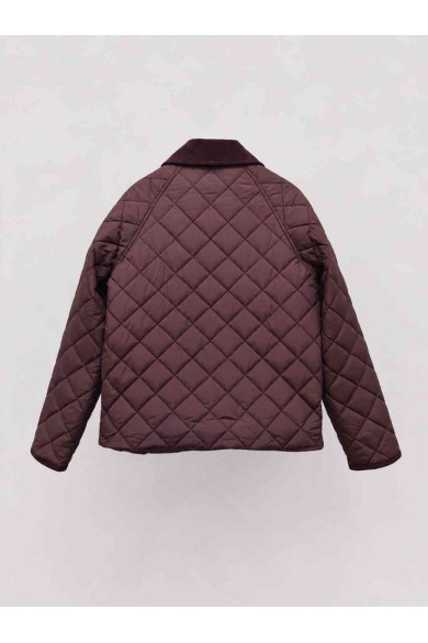 CHAQUETA ACOLCHADA CORTA PARA MUJER CON CUELLO DE PANA Y BOTONES A PRESIÓN GRANATE TY-M9306