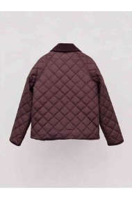 CHAQUETA ACOLCHADA CORTA PARA MUJER CON CUELLO DE PANA Y BOTONES A PRESIÓN GRANATE TY-M9306
