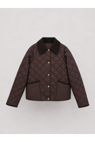 CHAQUETA ACOLCHADA CORTA PARA MUJER CON CUELLO DE PANA Y BOTONES A PRESIÓN MARRON TY-M9306