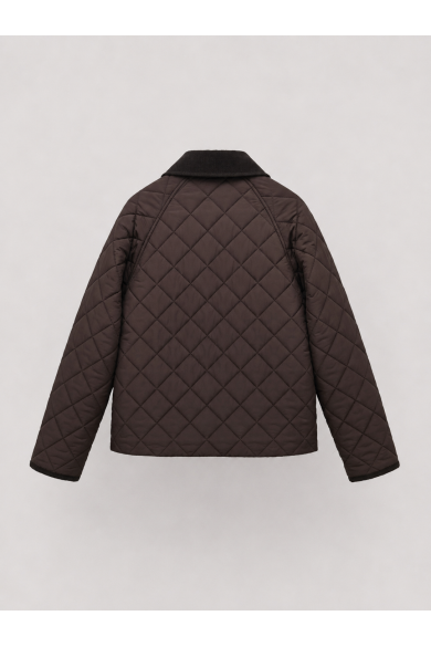 CHAQUETA ACOLCHADA CORTA PARA MUJER CON CUELLO DE PANA Y BOTONES A PRESIÓN MARRON TY-M9306