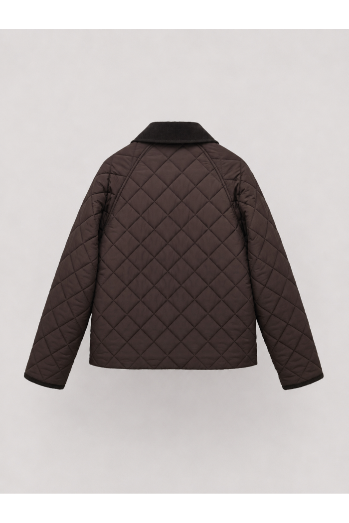 CHAQUETA ACOLCHADA CORTA PARA MUJER CON CUELLO DE PANA Y BOTONES A PRESIÓN MARRON TY-M9306