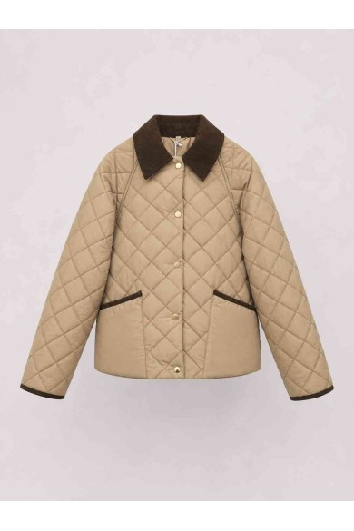 CHAQUETA ACOLCHADA CORTA PARA MUJER CON CUELLO DE PANA Y BOTONES A PRESIÓN BEIGE TY-M9306