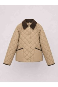 CHAQUETA ACOLCHADA CORTA PARA MUJER CON CUELLO DE PANA Y BOTONES A PRESIÓN BEIGE TY-M9306