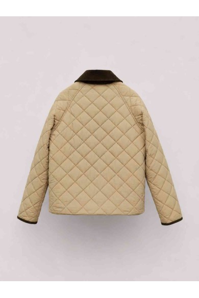 CHAQUETA ACOLCHADA CORTA PARA MUJER CON CUELLO DE PANA Y BOTONES A PRESIÓN BEIGE TY-M9306