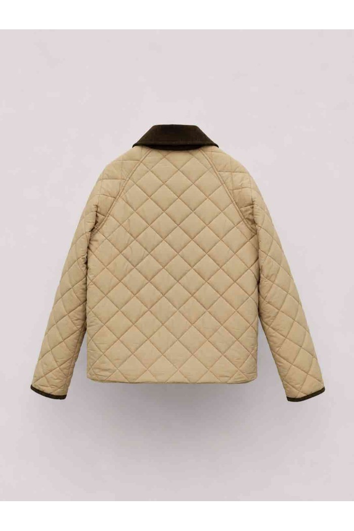 CHAQUETA ACOLCHADA CORTA PARA MUJER CON CUELLO DE PANA Y BOTONES A PRESIÓN BEIGE TY-M9306