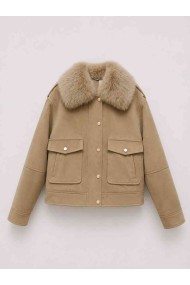 CHAQUETA CORTA CON CUELLO DE PELO SINTÉTICO ESTILO AVIADOR PARA MUJER BEIGE TY-M9323
