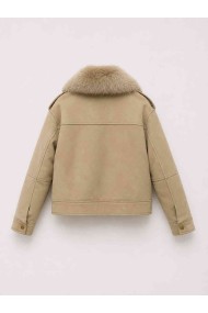 CHAQUETA CORTA CON CUELLO DE PELO SINTÉTICO ESTILO AVIADOR PARA MUJER BEIGE TY-M9323