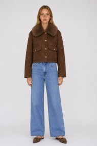 CHAQUETA CORTA CON CUELLO DE PELO SINTÉTICO ESTILO AVIADOR PARA MUJER MARRON TY-M9323