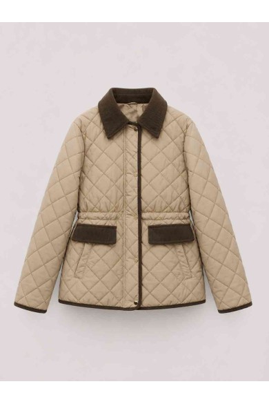 CHAQUETA ACOLCHADA CON CAPUCHA DESMONTABLE Y CUELLO DE PANA PARA MUJER BEIGE TY-M9297