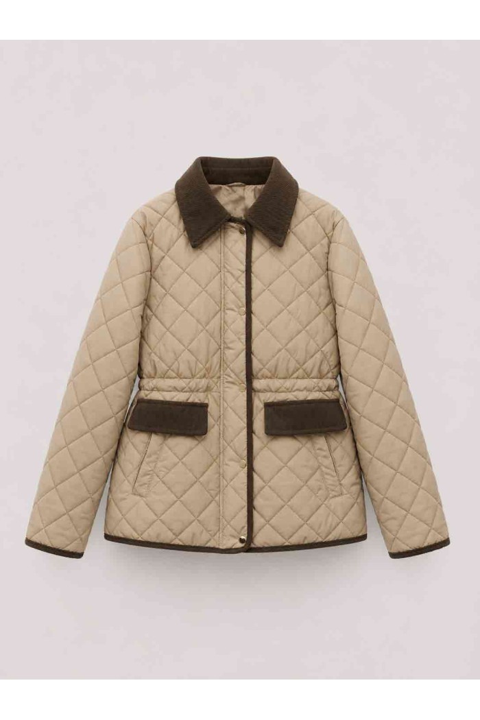 CHAQUETA ACOLCHADA CON CAPUCHA DESMONTABLE Y CUELLO DE PANA PARA MUJER BEIGE TY-M9297