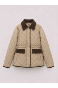 CHAQUETA ACOLCHADA CON CAPUCHA DESMONTABLE Y CUELLO DE PANA PARA MUJER BEIGE TY-M9297