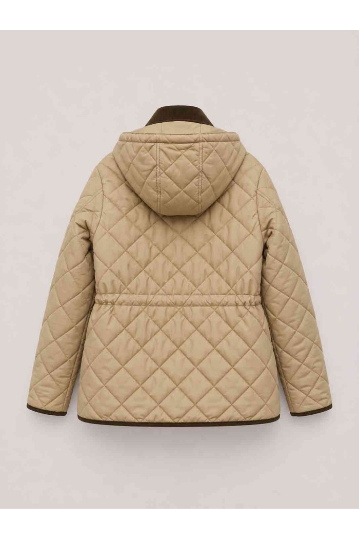 CHAQUETA ACOLCHADA CON CAPUCHA DESMONTABLE Y CUELLO DE PANA PARA MUJER BEIGE TY-M9297
