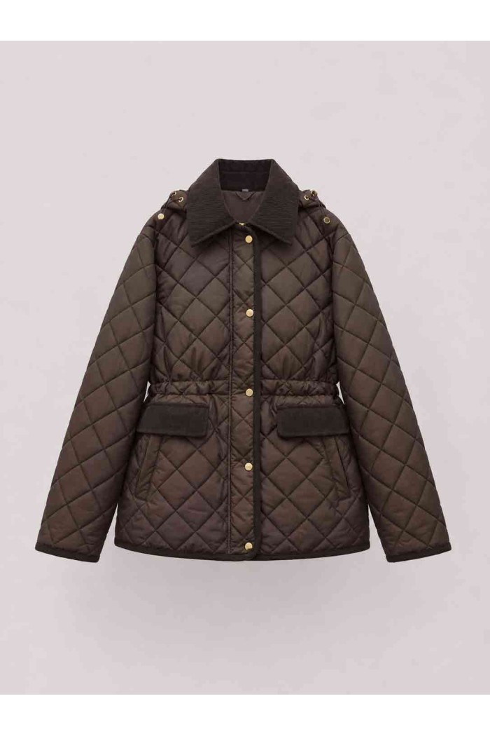 CHAQUETA ACOLCHADA CON CAPUCHA DESMONTABLE Y CUELLO DE PANA PARA MUJER MARRON TY-M9297