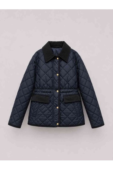 CHAQUETA ACOLCHADA CON CAPUCHA DESMONTABLE Y CUELLO DE PANA PARA MUJER AZUL MARINO TY-M9297