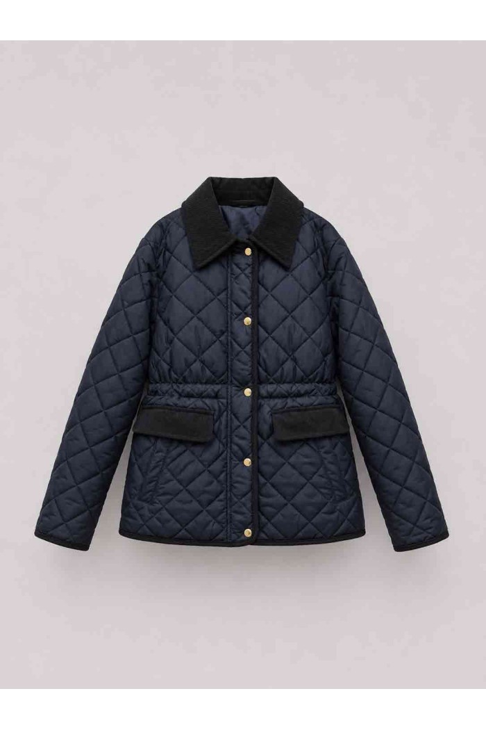 CHAQUETA ACOLCHADA CON CAPUCHA DESMONTABLE Y CUELLO DE PANA PARA MUJER AZUL MARINO TY-M9297