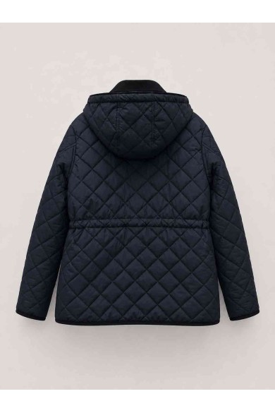 CHAQUETA ACOLCHADA CON CAPUCHA DESMONTABLE Y CUELLO DE PANA PARA MUJER AZUL MARINO TY-M9297