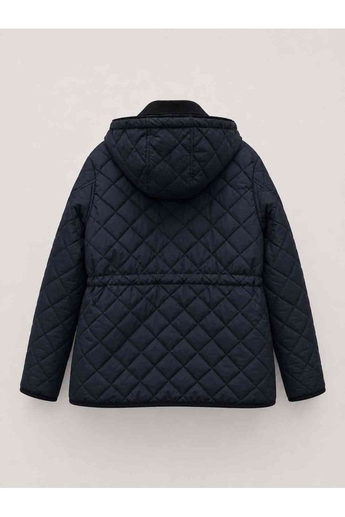 CHAQUETA ACOLCHADA CON CAPUCHA DESMONTABLE Y CUELLO DE PANA PARA MUJER AZUL MARINO TY-M9297
