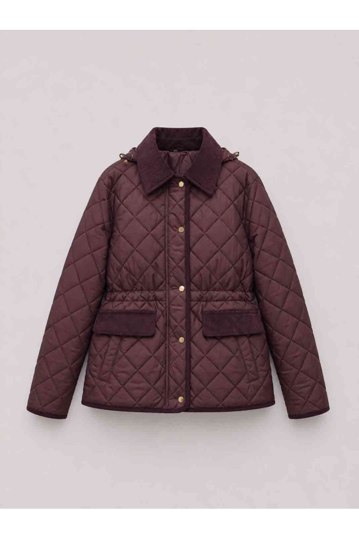 CHAQUETA ACOLCHADA CON CAPUCHA DESMONTABLE Y CUELLO DE PANA PARA MUJER GRANATE TY-M9297