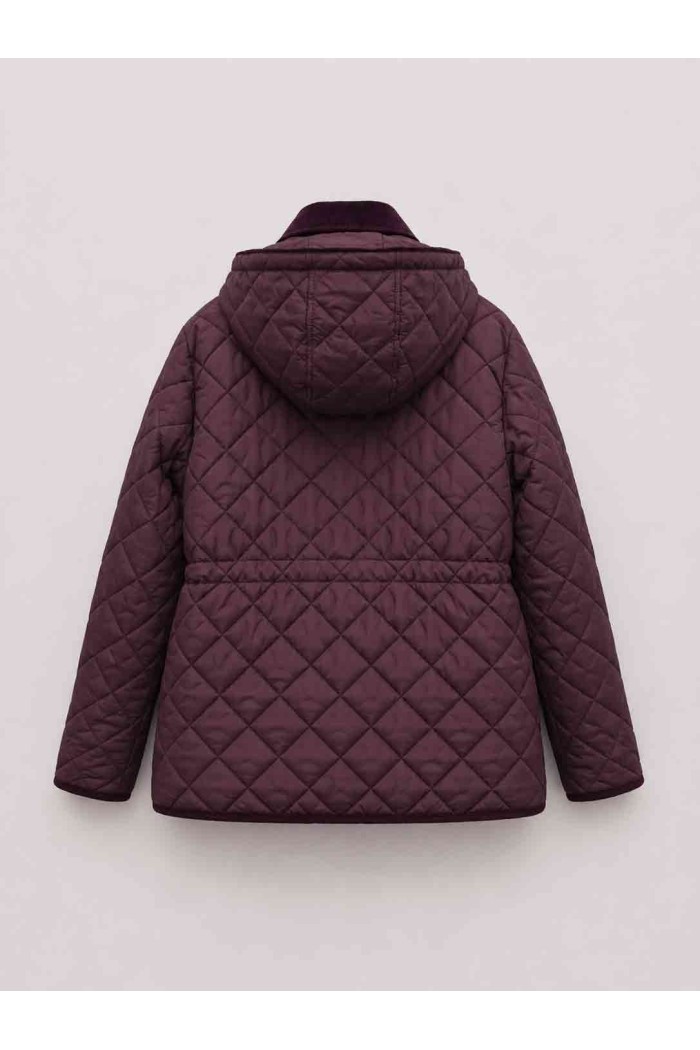 CHAQUETA ACOLCHADA CON CAPUCHA DESMONTABLE Y CUELLO DE PANA PARA MUJER GRANATE TY-M9297