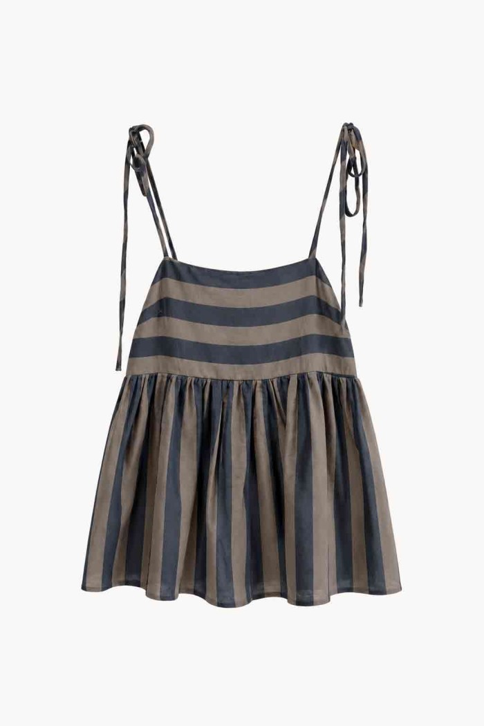 Vestido Corto De Tirantes Ajustables Con Rayas Para Mujer FBZMR22585