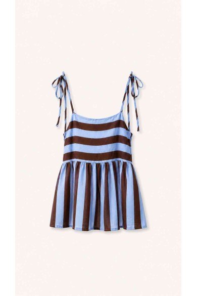 Vestido Corto De Tirantes Ajustables Con Rayas Para Mujer FBZMR22587