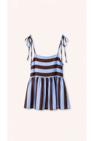 Vestido Corto De Tirantes Ajustables Con Rayas Para Mujer FBZMR22587