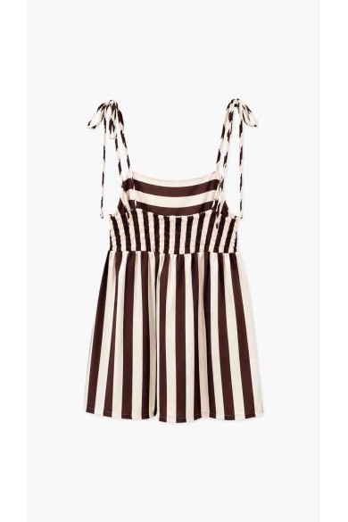 Vestido Corto De Tirantes Ajustables Con Rayas Para Mujer FBZMR22586