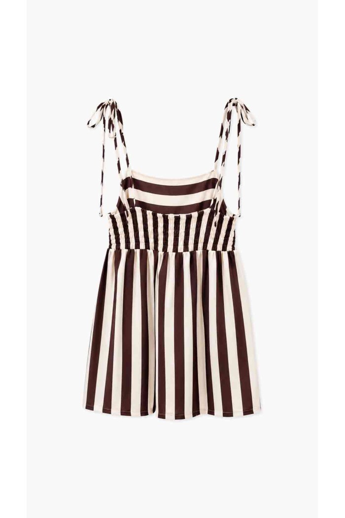 Vestido Corto De Tirantes Ajustables Con Rayas Para Mujer FBZMR22586