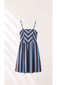 Vestido De Tirantes Con Rayas Y Botones Decorativos Para Mujer FBZMR22584