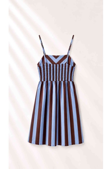 Vestido De Tirantes Con Rayas Y Botones Decorativos Para Mujer FBZMR22584