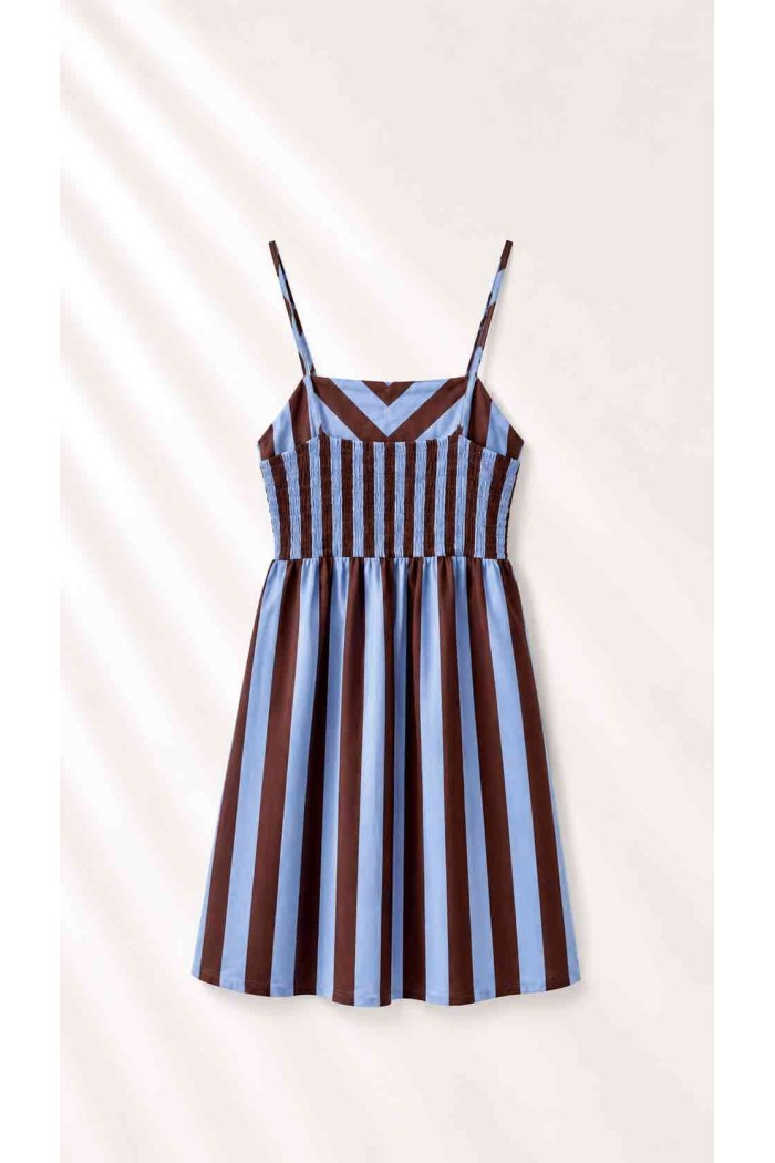 Vestido De Tirantes Con Rayas Y Botones Decorativos Para Mujer FBZMR22584