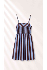 Vestido De Tirantes Con Rayas Y Botones Decorativos Para Mujer FBZMR22584