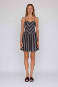 Vestido De Tirantes Con Rayas Y Botones Decorativos Para Mujer FBZMR22582