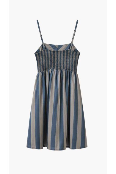 Vestido De Tirantes Con Rayas Y Botones Decorativos Para Mujer FBZMR22582