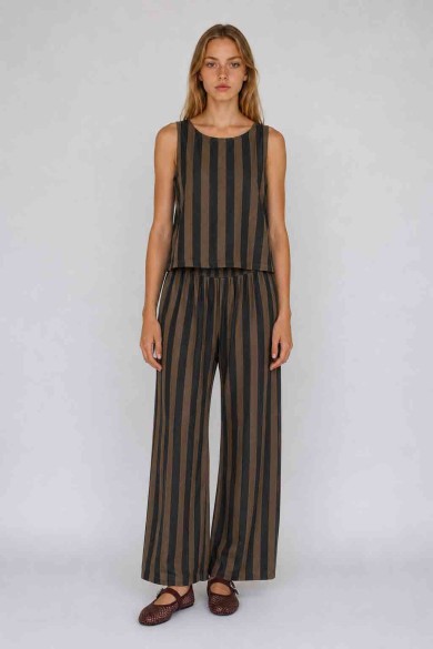 Pantalón Palazzo De Rayas Verticales Para Mujer Con Cintura Elástica FBZMR22579