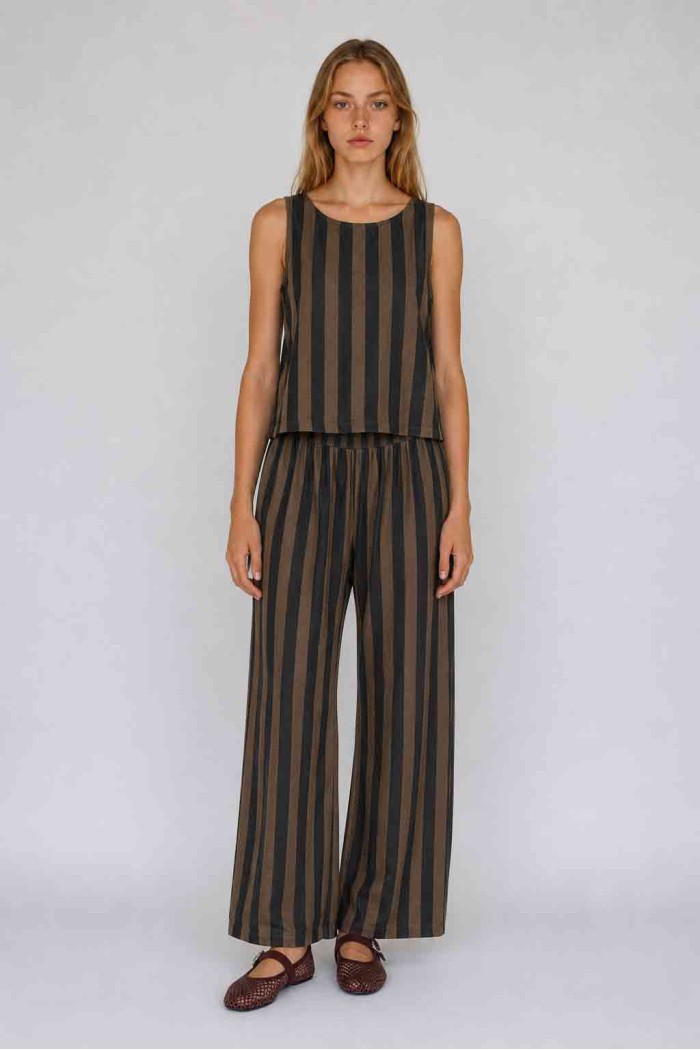 Pantalón Palazzo De Rayas Verticales Para Mujer Con Cintura Elástica FBZMR22579