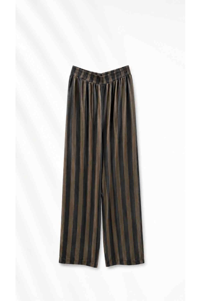 Pantalón Palazzo De Rayas Verticales Para Mujer Con Cintura Elástica FBZMR22579