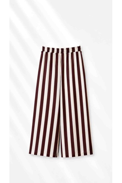 Pantalón Palazzo De Rayas Verticales Para Mujer Con Cintura Elástica FBZMR22580