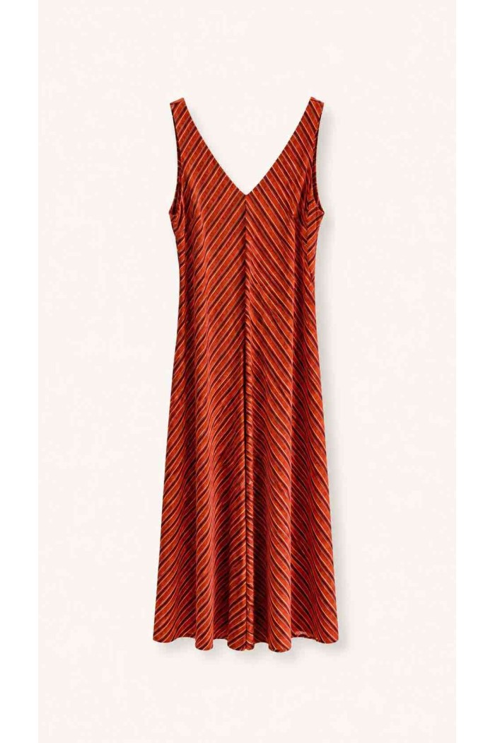 Vestido Midi Mujer Sin Mangas a Rayas, Escote en V y Corte Evasé, Estilo Casual Elegante FBZMR22575