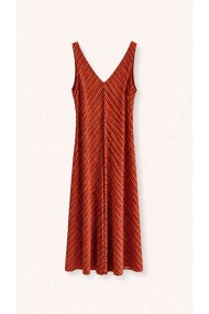 Vestido Midi Mujer Sin Mangas a Rayas, Escote en V y Corte Evasé, Estilo Casual Elegante FBZMR22575