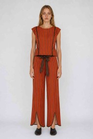 Pantalón Palazzo Mujer a Rayas con Cinturón, Pierna Ancha y Aberturas Laterales, Estilo Casual Elegante FBZMR22591B