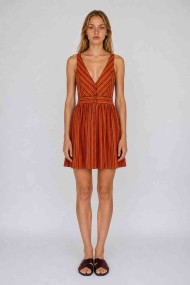 Vestido Mujer Sin Mangas a Rayas, Escote en V, Cintura Ajustada y Botones Frontales, Estilo Casual FBZMR22592