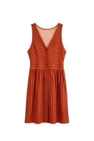 Vestido Mujer Sin Mangas a Rayas, Escote en V, Cintura Ajustada y Botones Frontales, Estilo Casual FBZMR22592