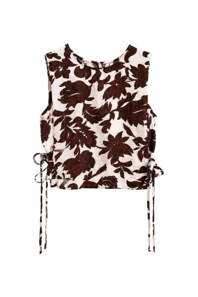 Top Mujer Sin Mangas con Estampado Floral y Lazos Laterales Ajustables, Estilo Casual FBZMR22566
